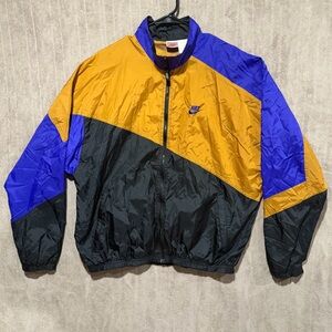 Vintage 90s Nike Windbreaker Jacket Medium Zip Up Black Purple Tan Color Block